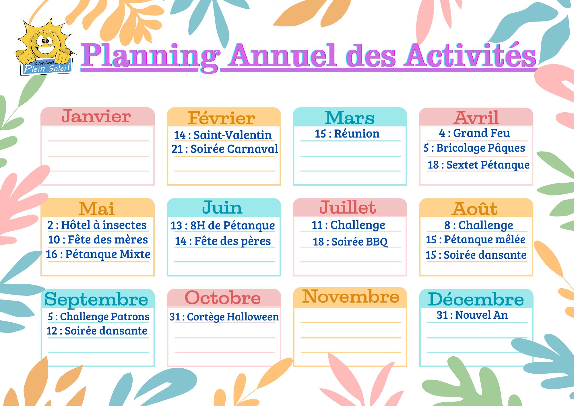 Agenda Activités saison 2026