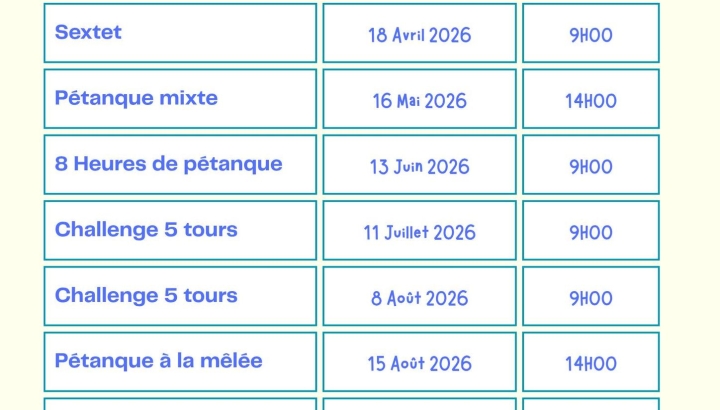 Agenda Tournois de Pétanque 2026