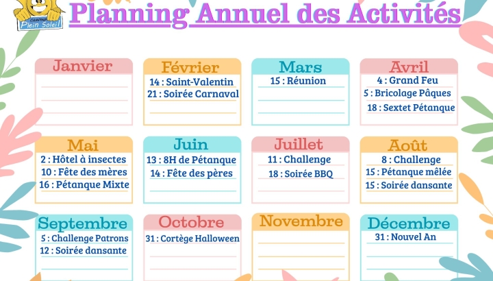 Agenda Activités saison 2026